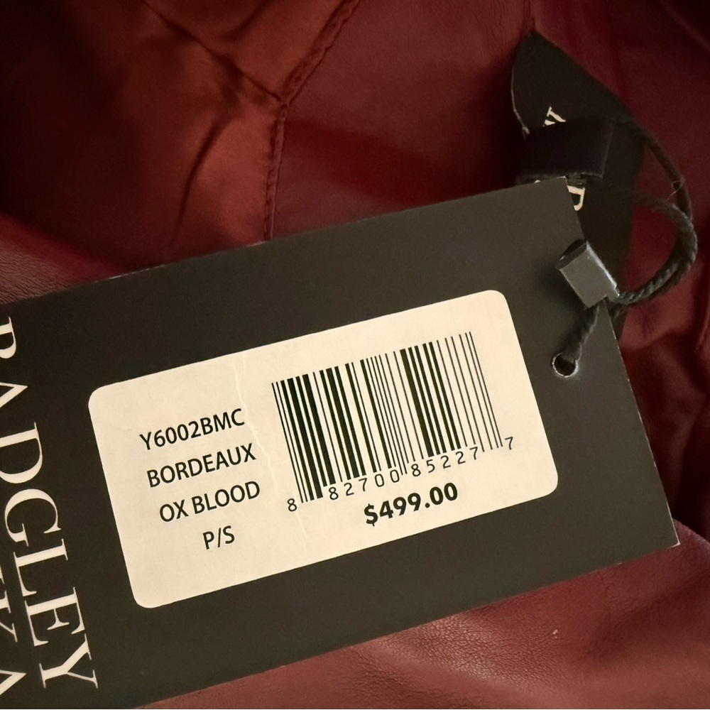 Badgley Mischka Tinsley Lamb Leather Trench Coat Bordeaux Oxblood NWT Size Small - Picture 10 of 11